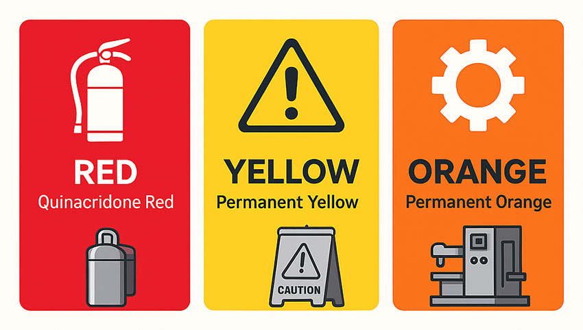紅色、黃色和橙色安全顏色代表應用